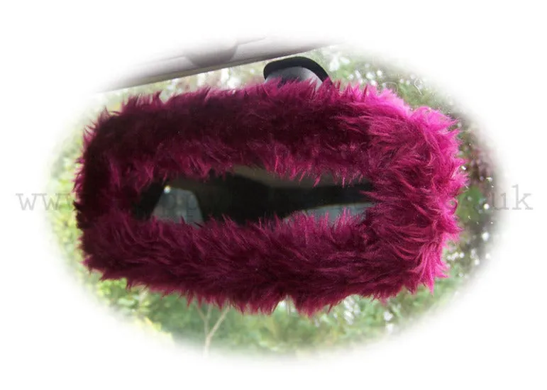 Burgundy red faux fur rear view interior car mirror cover