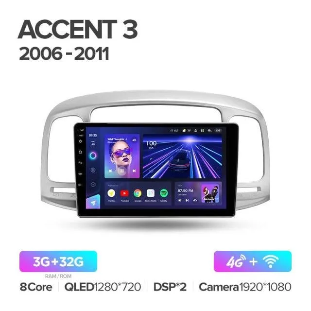 Car Dealz Elite 4G Data Model 10.2" Android 12.0 For Hyundai Accent 3 2006 - 2011 In Dash Plus OEM Fascia