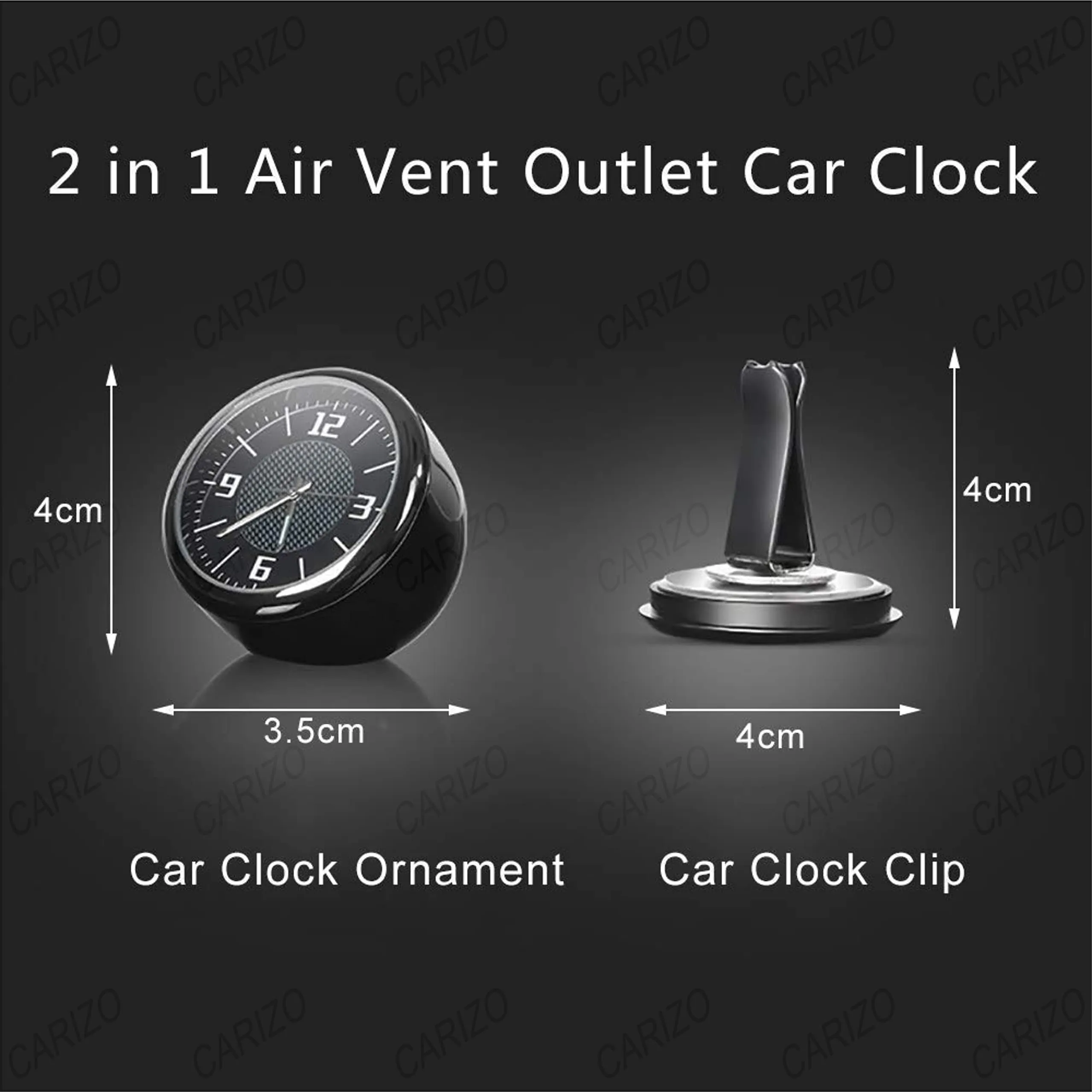 CARIZO Clock, Car Air Vent Clip Clock Mini Vehicle Dashboard Clock Pocket Stick-On Analog Clock for Cars SUVs, Bike, Home & Kitchen