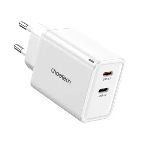 Choetech Dual Type-C Gan Pd65W Wall Charger C1 C2=45W 20W