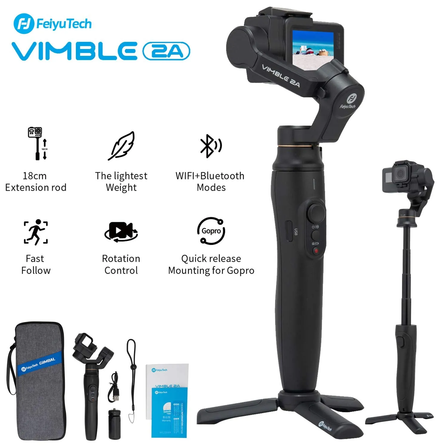 [CLEARANCE] FeiyuTech Vimble 2A Telescoping 3-Axis Handheld Gimbal for GoPro HERO7/6/5 & More Feiyu Stabilizer