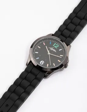 Coated Black Silicone Rainbow Face Watch