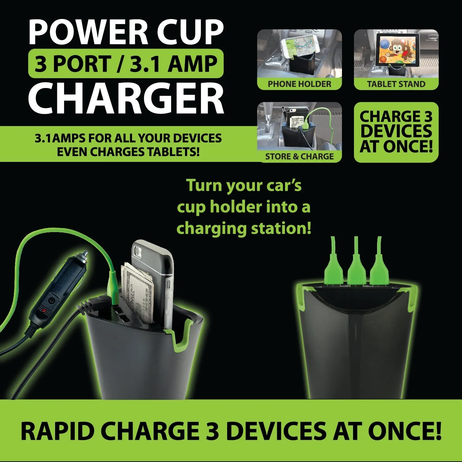 Cup Holder Multi-Port Charger - 4 Pieces Per Retail Ready Display 21522