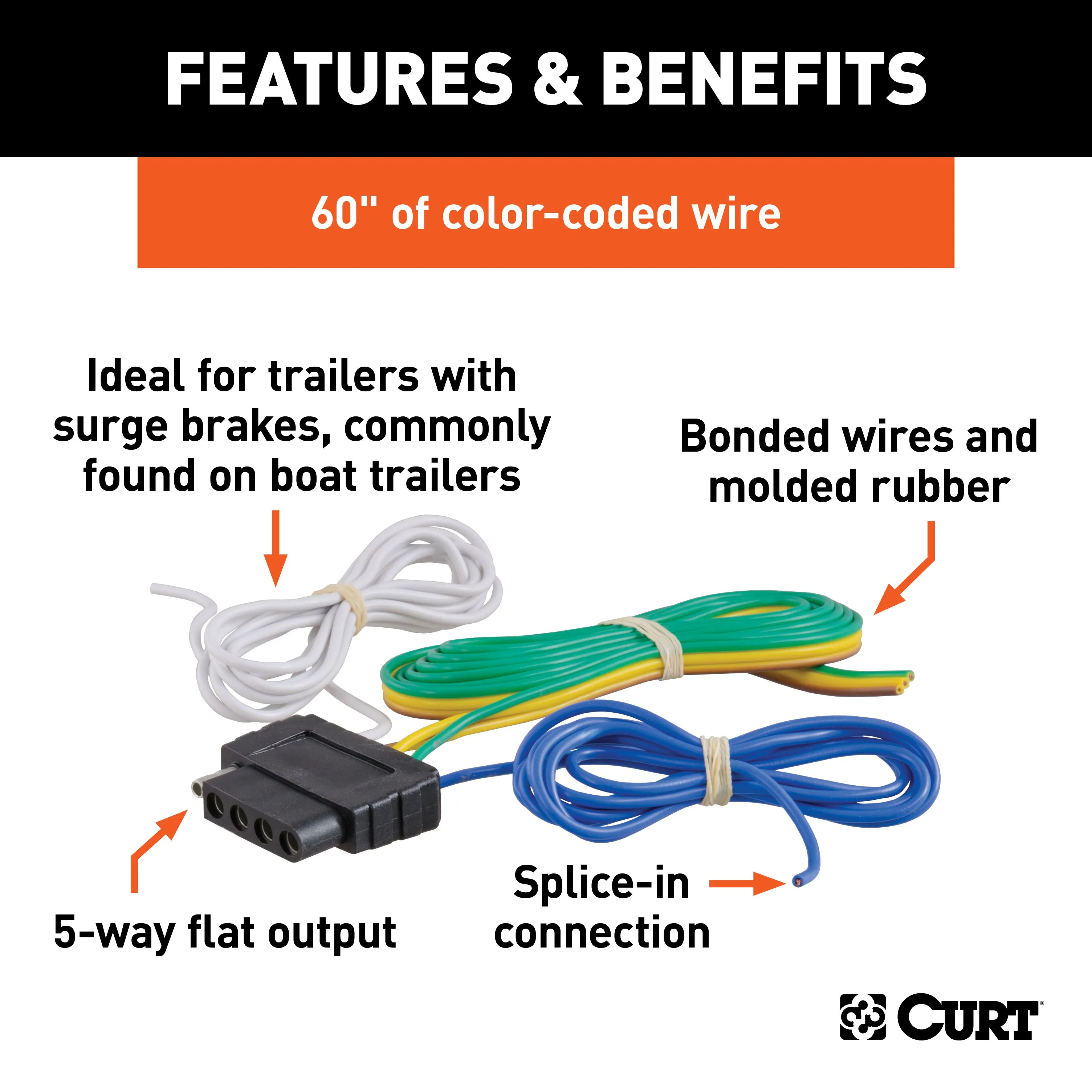 CURT 58531 CURT 58531 Vehicle-Side 5-Pin Flat Trailer Wiring Harness with 60-Inch Wires