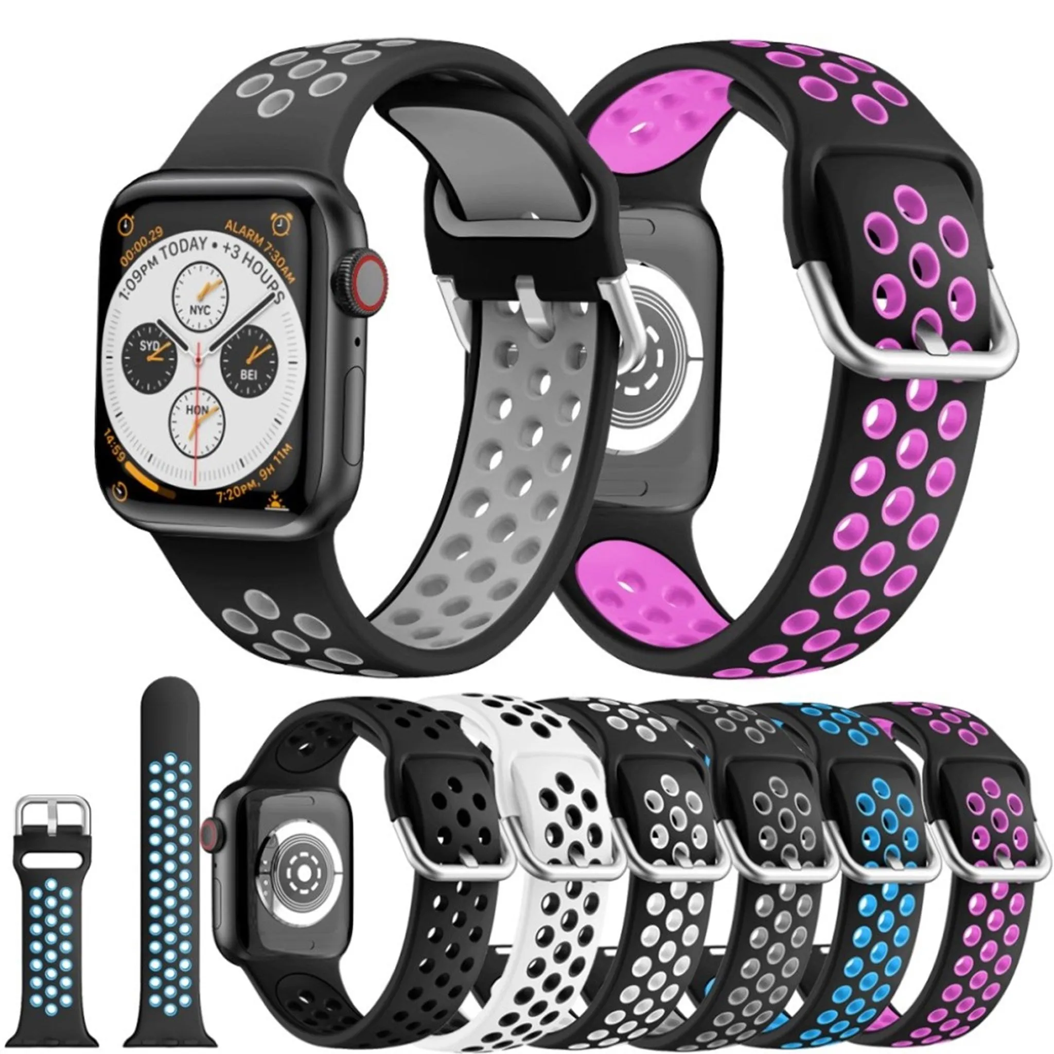 Dual color silicone watch band for Apple Watch Series 6 / 5 44mm - Black