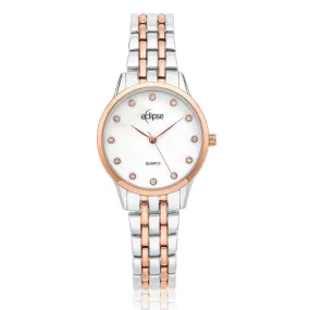 Eclipse Crystal Set Mother of Pearl Dial Two Tone Ladies  Watch