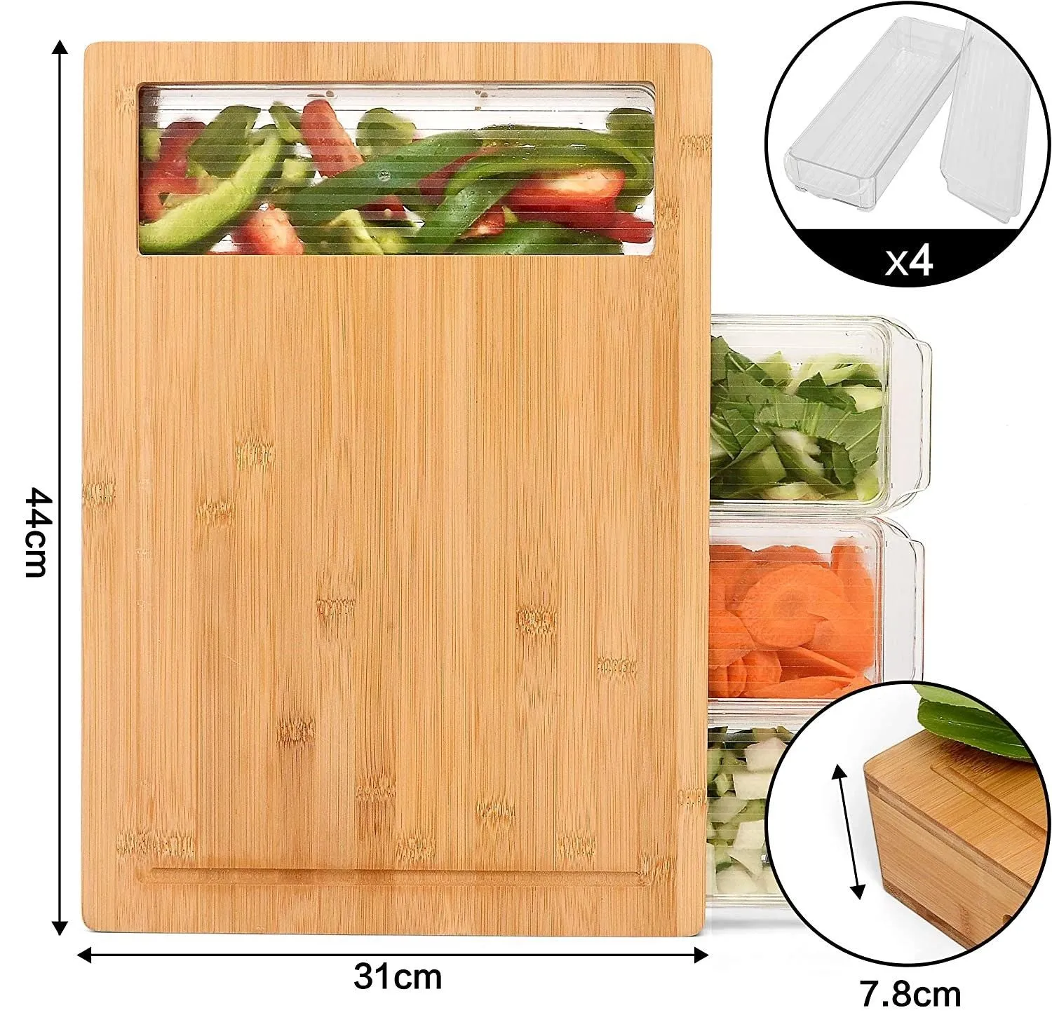 Eco-Friendly Bamboo Cutting Board Set with 4 Containers & Mobile Holder