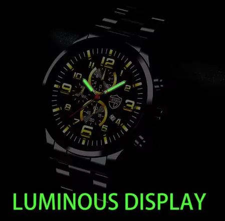 Fashion Mens Sports Watches for Men Luxury Stainless Steel Quartz Wrist Watch Calendar Luminous Clock Man Business Casual Watch