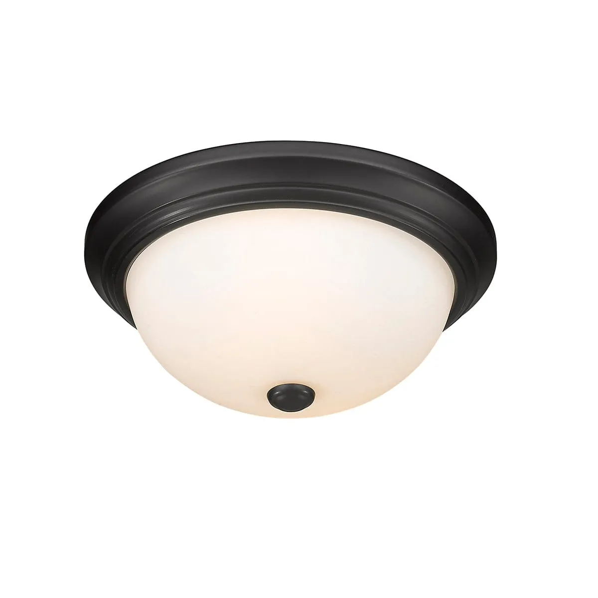 Flush Mount Fixture - Matte Black - Etched White Glass - 13in. Diameter - E26 Medium Base