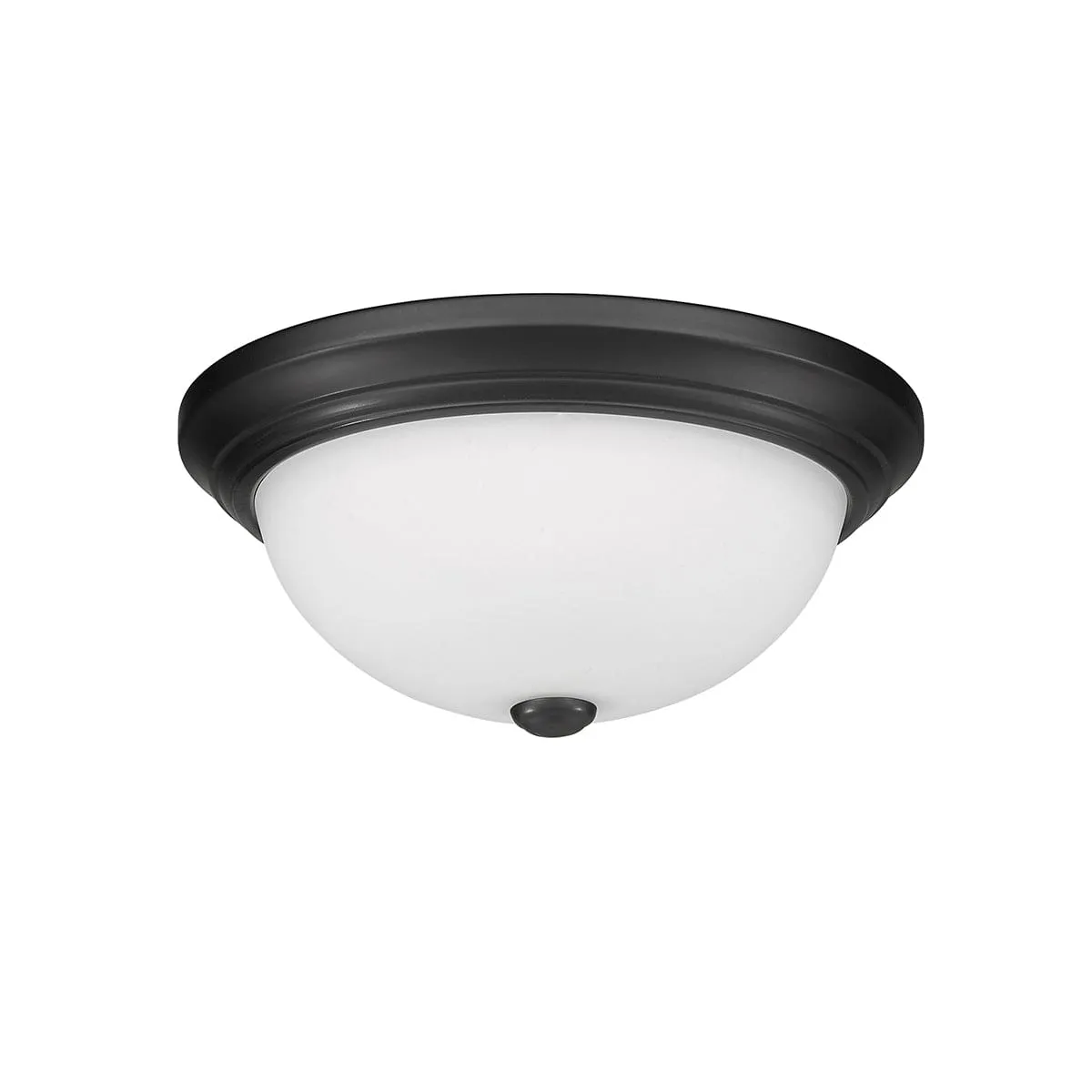 Flush Mount Fixture - Matte Black - Etched White Glass - 13in. Diameter - E26 Medium Base