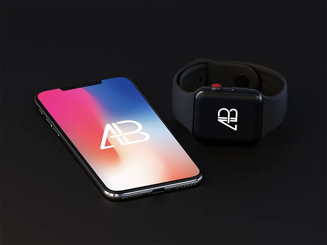 Free iPhone X and Apple Watch Series 3 Mockup