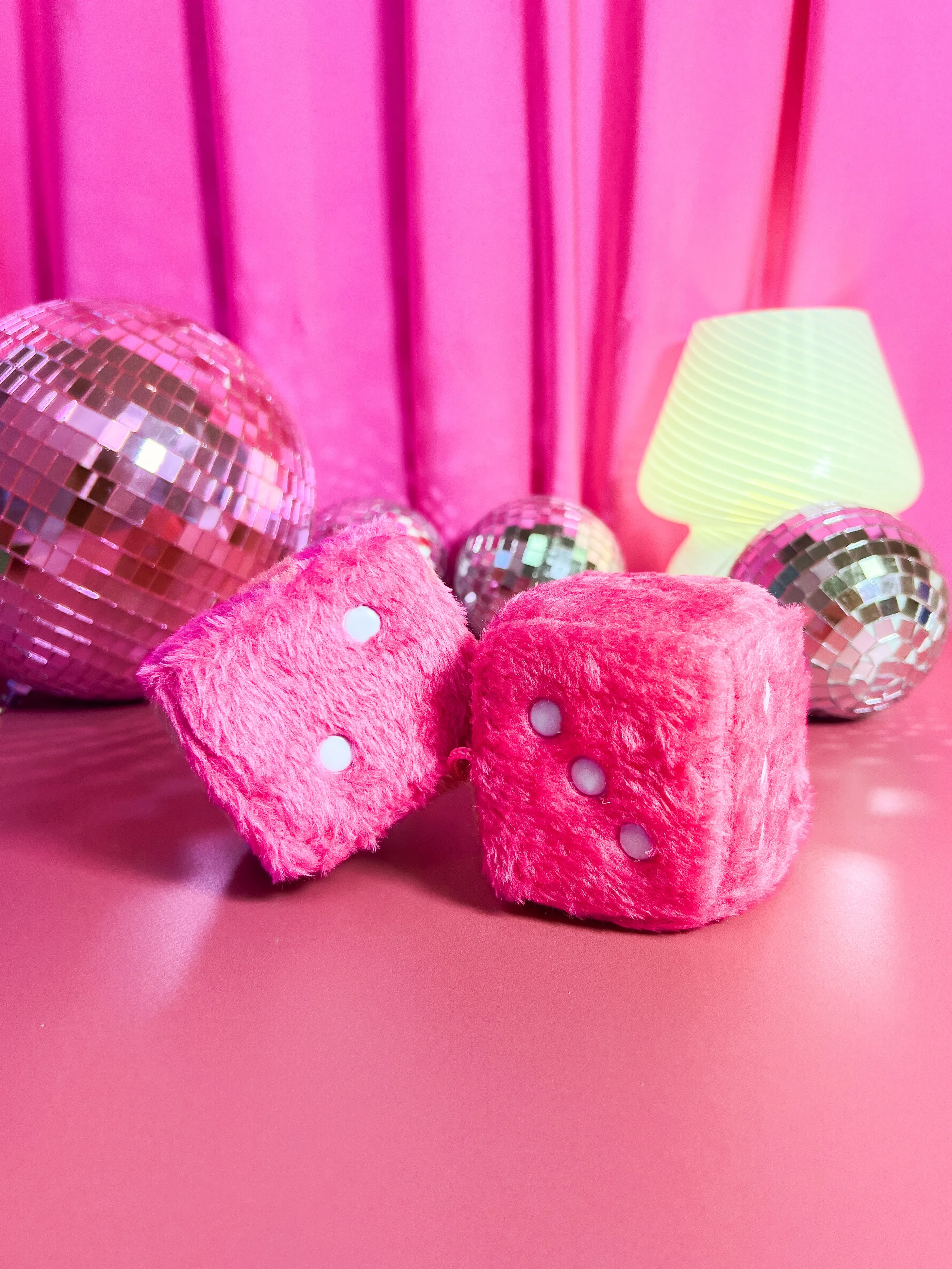 Fuzzy Car Dice - Pink