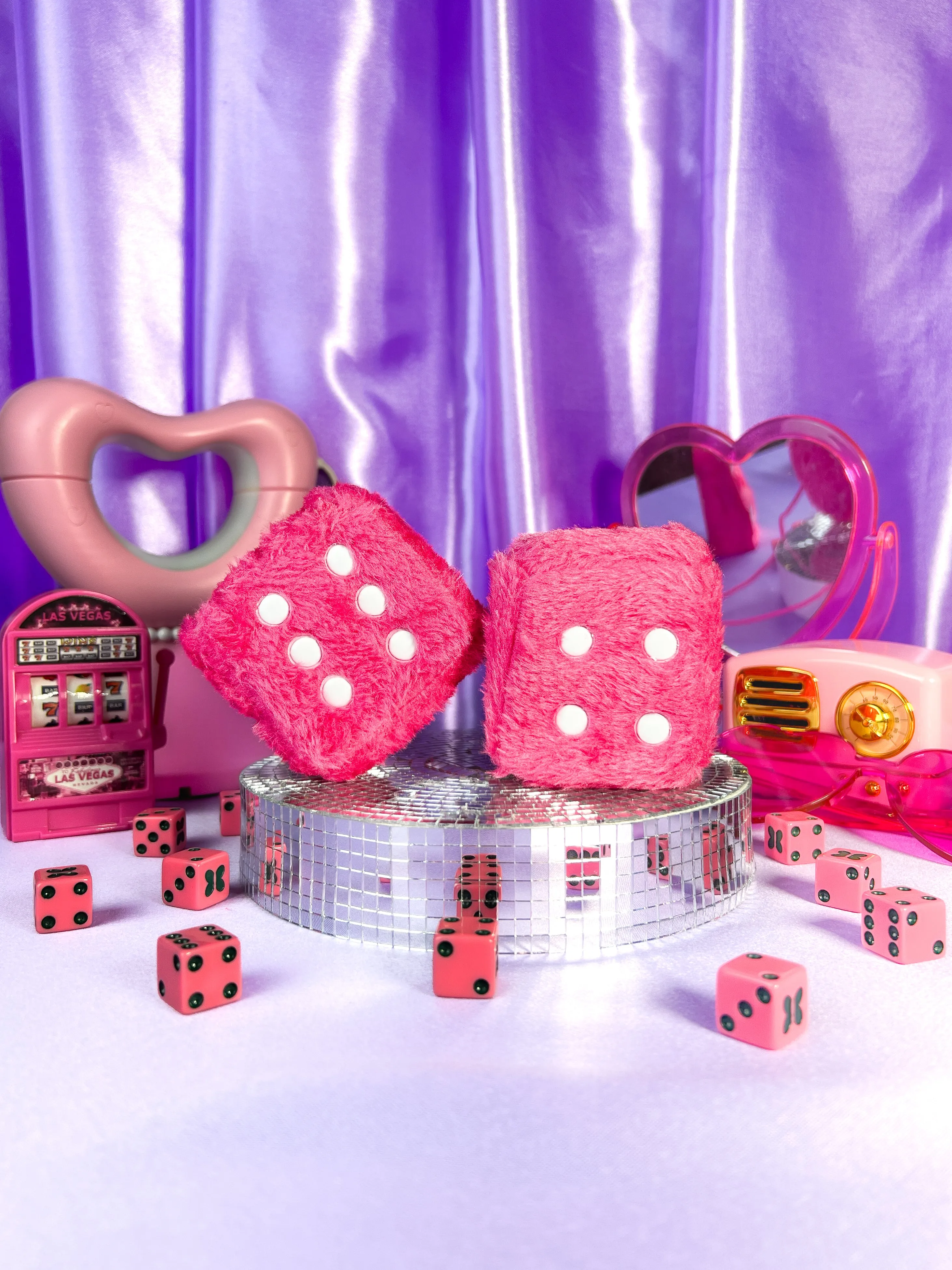 Fuzzy Car Dice - Pink