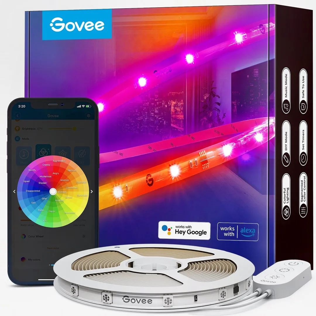 Govee Rgbic Wi-Fi   Bluetooth Led Strip Lights With Protective Coating Smart Strip Light Wi-Fi/Bluetooth