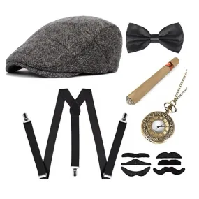 Great Gatsby 1920's Flapper Mans Gangster Costume Accessories 6pcs Set - Style 12