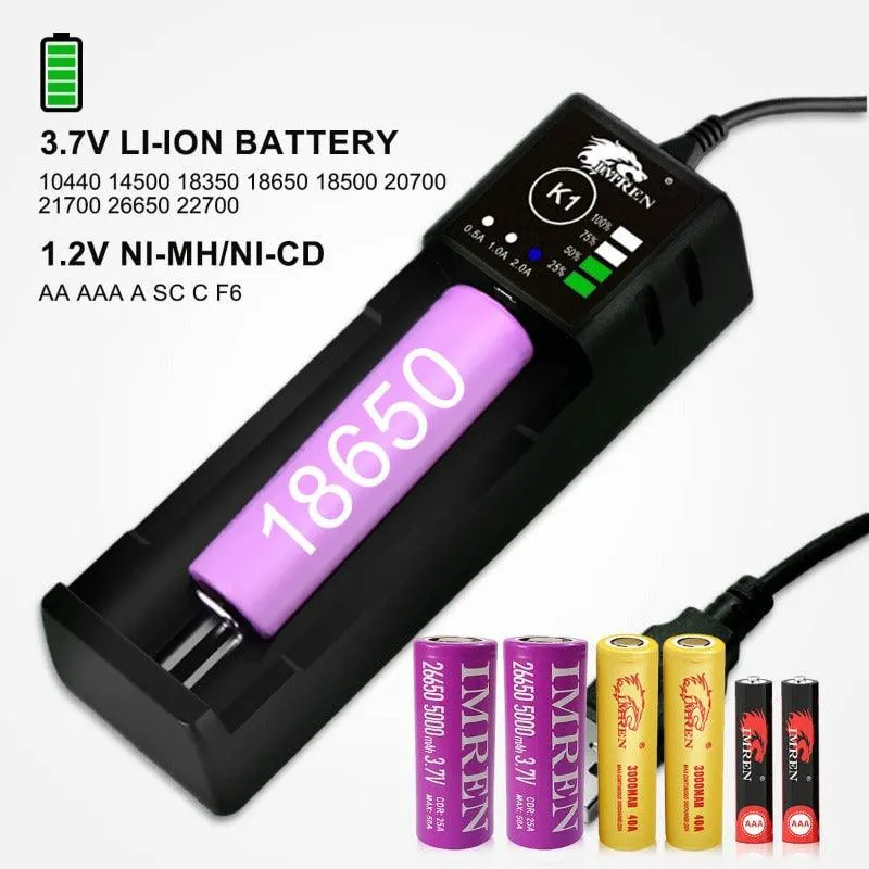 IMREN K1 Single Slot Universal Rechargeable Li-ion Battery Charger with USB Port