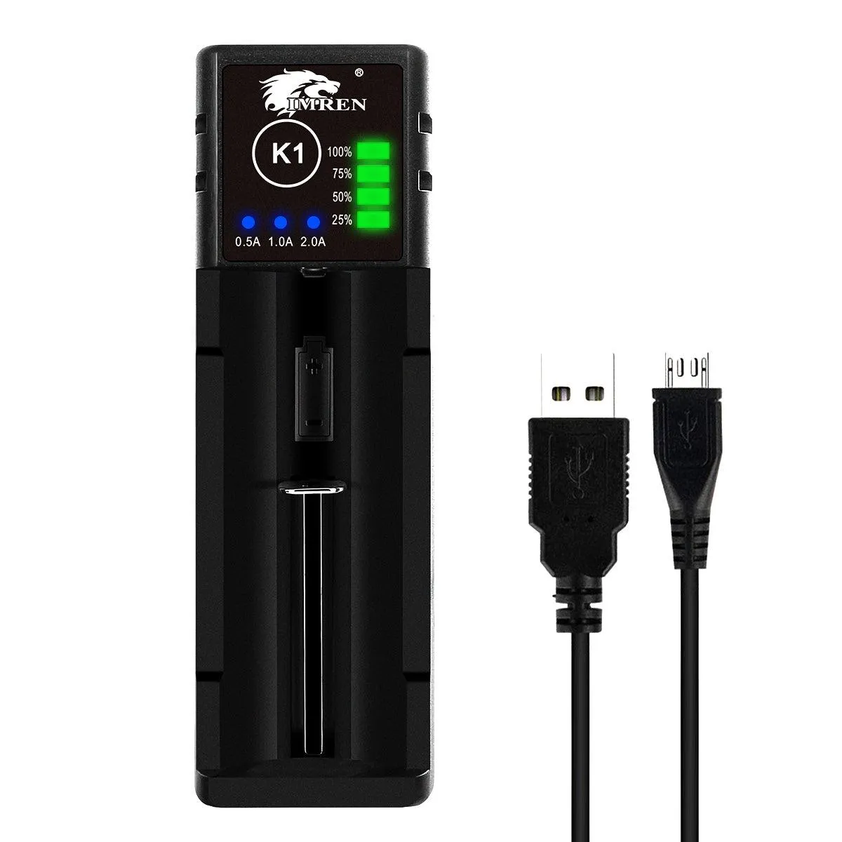 IMREN K1 Single Slot Universal Rechargeable Li-ion Battery Charger with USB Port