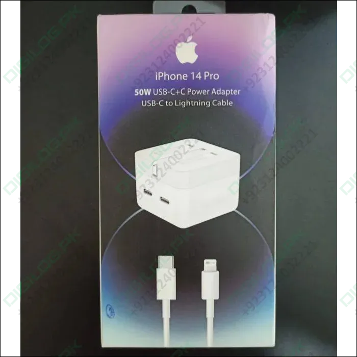 Iphone 14 Pro 50w Usb-c c Power Adapter With Usb-c To Lightning Cable (high Copy)