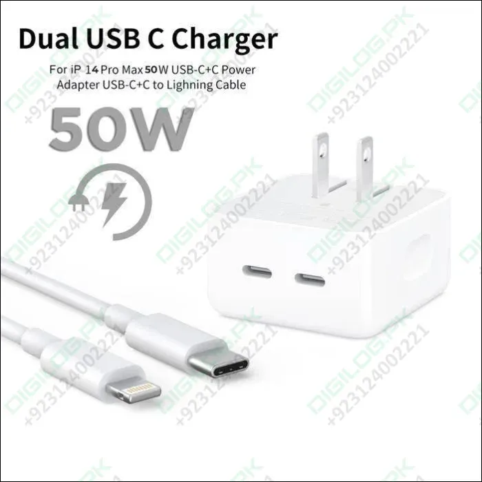 Iphone 14 Pro 50w Usb-c c Power Adapter With Usb-c To Lightning Cable (high Copy)