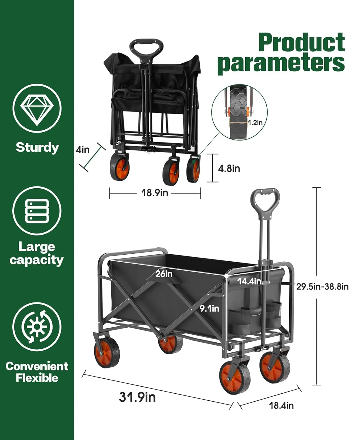 ITEM# 0221   Collapsible Folding Wagon, Heavy Duty Utility Beach Wagon Cart, Outdoor Camping Wagon (Watch Video)