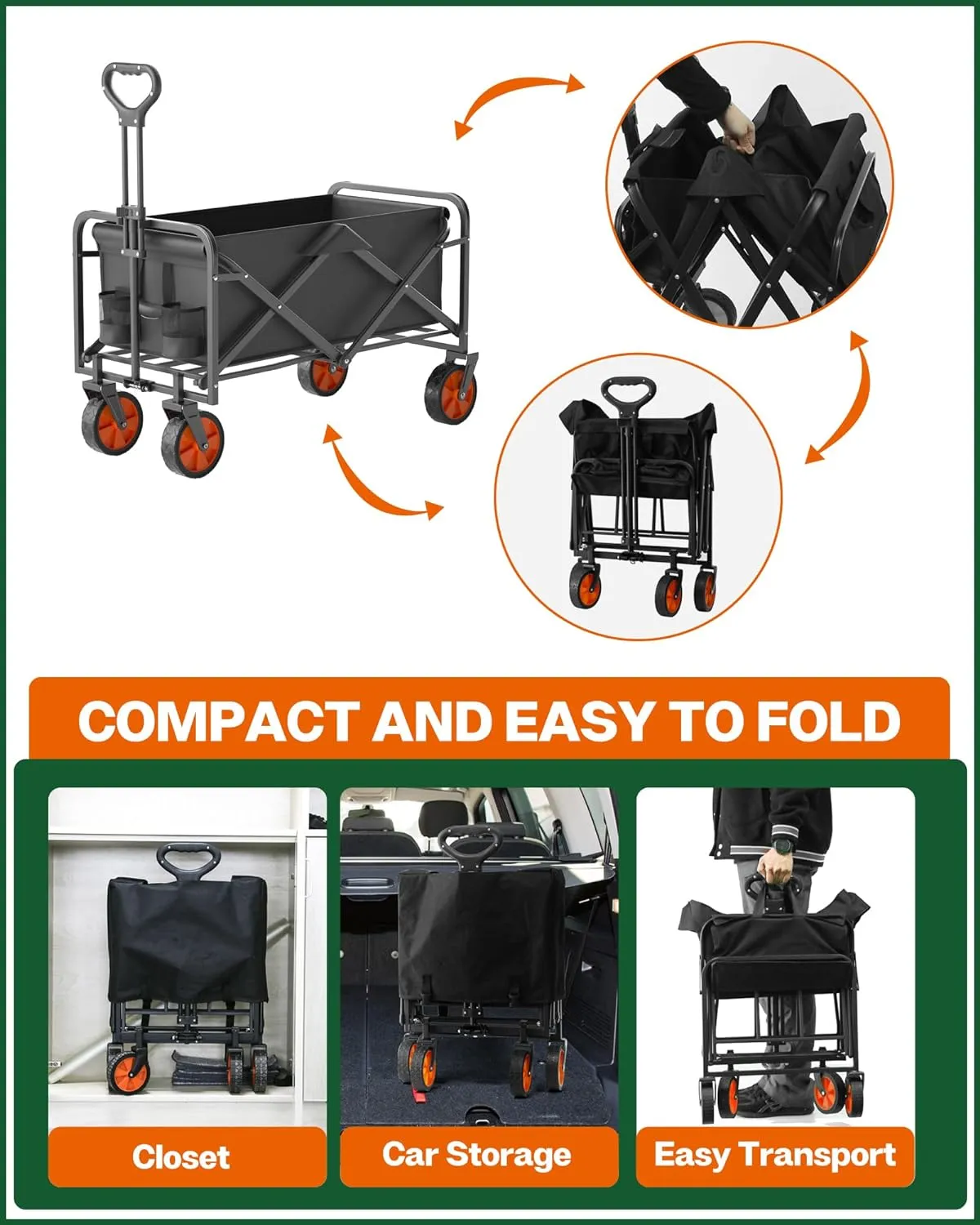 ITEM# 0221   Collapsible Folding Wagon, Heavy Duty Utility Beach Wagon Cart, Outdoor Camping Wagon (Watch Video)