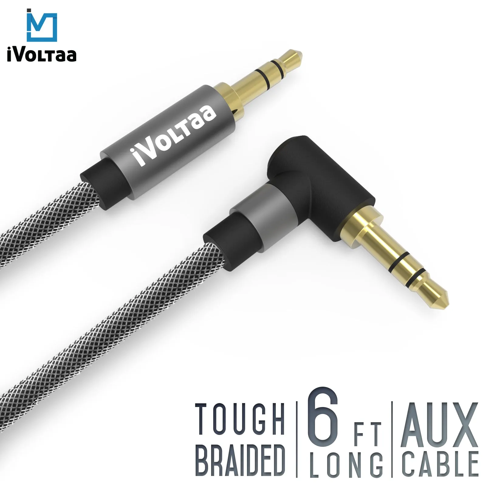 iVoltaa 3.5mm Braided Aux (Auxiliary) Audio Cable - (6 Feet - 1.8 M) - Space Grey