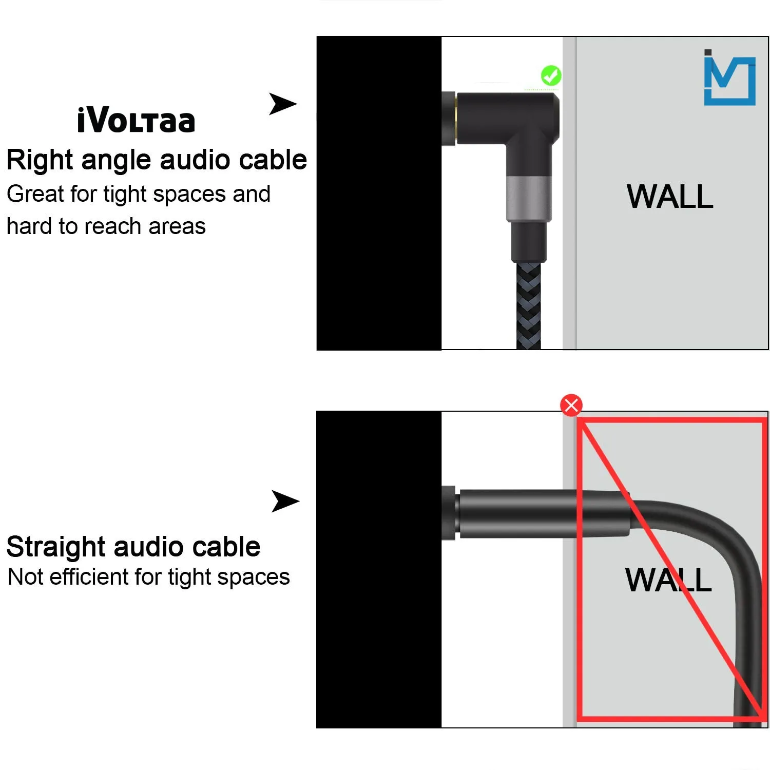 iVoltaa 3.5mm Braided Aux (Auxiliary) Audio Cable - (6 Feet - 1.8 M) - Space Grey