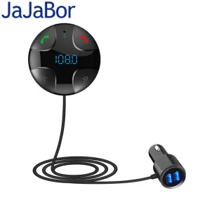 JaJaBor Bluetooth Car Kit Handsfree FM Transmitter A2DP Wireless Car MP3 Player Support TF Card Music Play Dual USB Car Charger