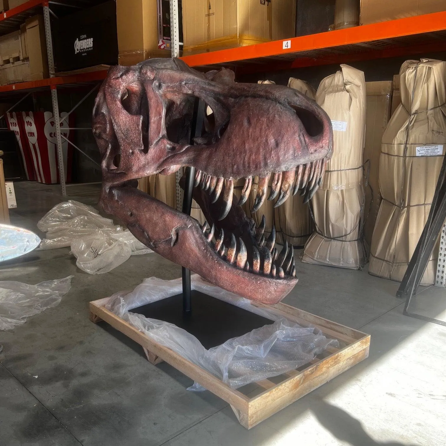 Jumbo T-Rex Skull On Base Life Size Statue