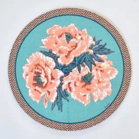 Lisa Corti Blue Garden Jade round cork-backed placemat - 34cm