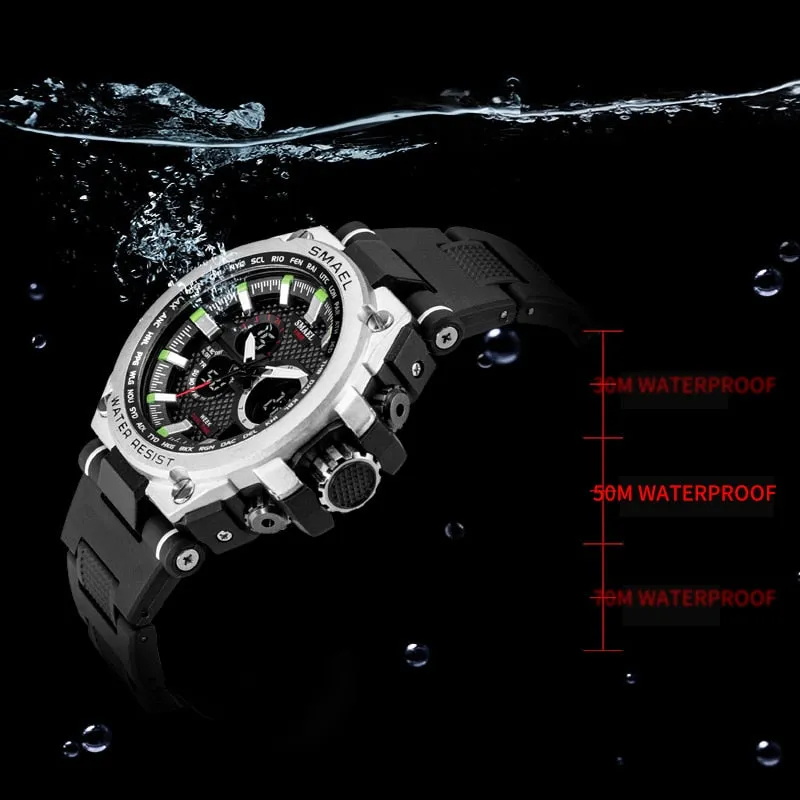 Men's Sport watch LED 50m water Resistant digital Multifunction Quartz Wristwatches