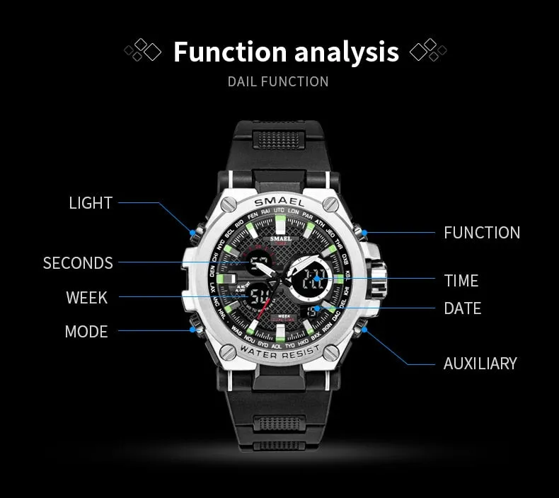 Men's Sport watch LED 50m water Resistant digital Multifunction Quartz Wristwatches