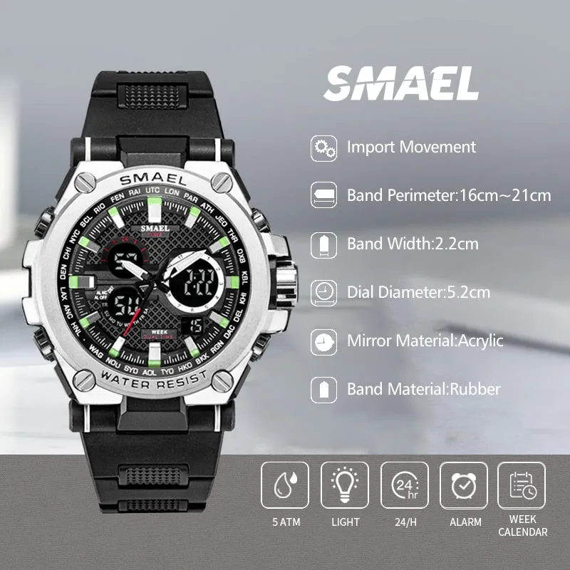 Men's Sport watch LED 50m water Resistant digital Multifunction Quartz Wristwatches