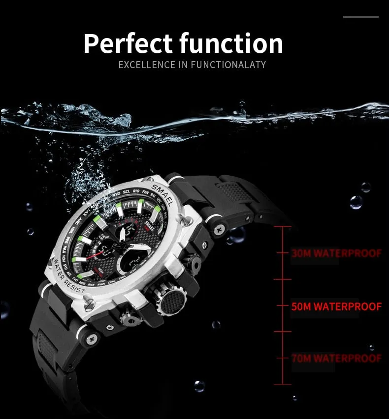 Men's Sport watch LED 50m water Resistant digital Multifunction Quartz Wristwatches