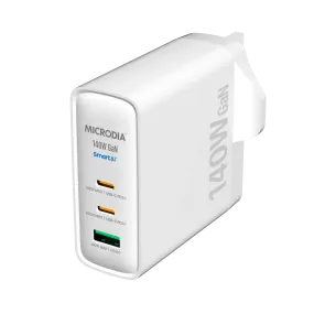 MICRODIA SMARTCube™ Nano 140W, GaN Wall Charger, Dual Port USB-C PD3.1   USB-A QC4.0