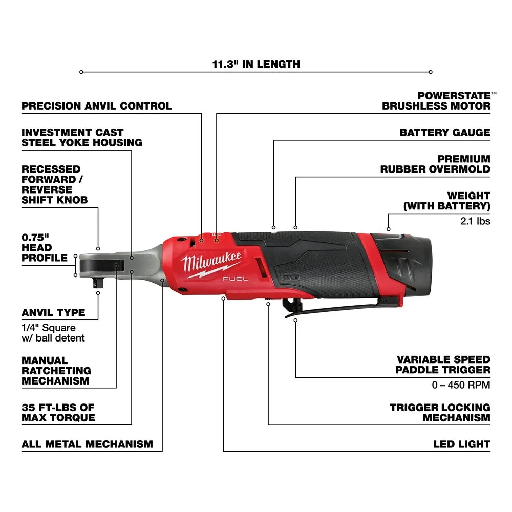 Milwaukee 2566-22 M12 FUEL 12V 1/4" Brushless Li-Ion High Speed Ratchet Kit