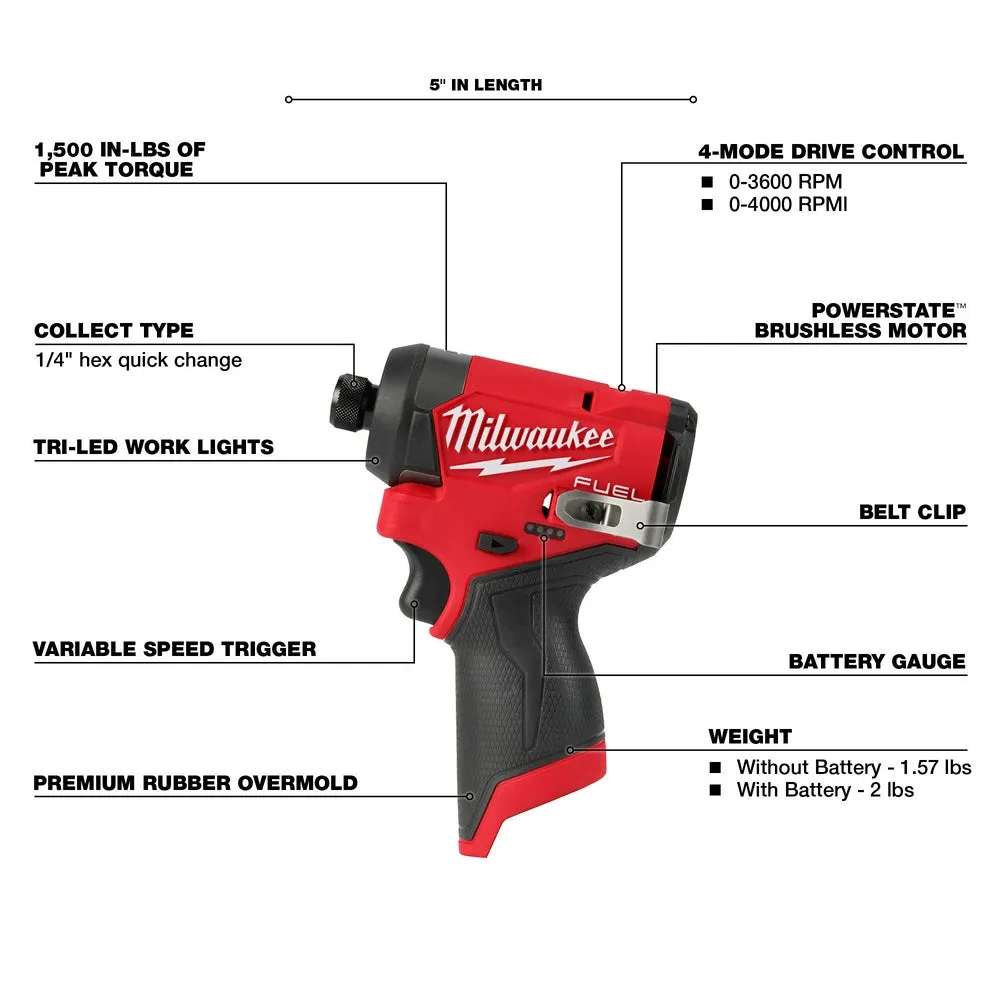 Milwaukee 3453-20x4SK M12 FUEL 12V 1/4" Hex Impact Driver w/ 4AH Starter Kit