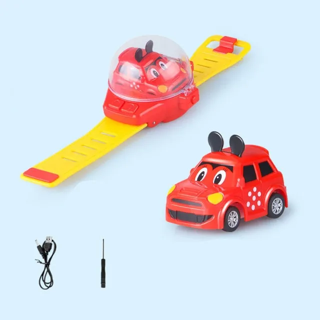 Mini Cartoon RC Small Car Analog Watch Remote Control Cute Infrared Sensing Model Batteryed Toys For Children Gifts