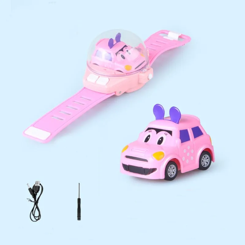 Mini Cartoon RC Small Car Analog Watch Remote Control Cute Infrared Sensing Model Batteryed Toys For Children Gifts