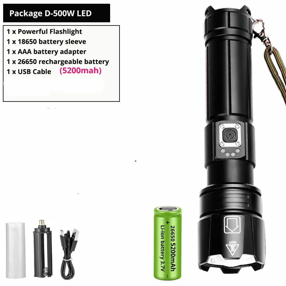 Most Powerful LED Flashlight TYPE-C USB Rechargeable Torch Light High Power Flashlight Tactical Lantern