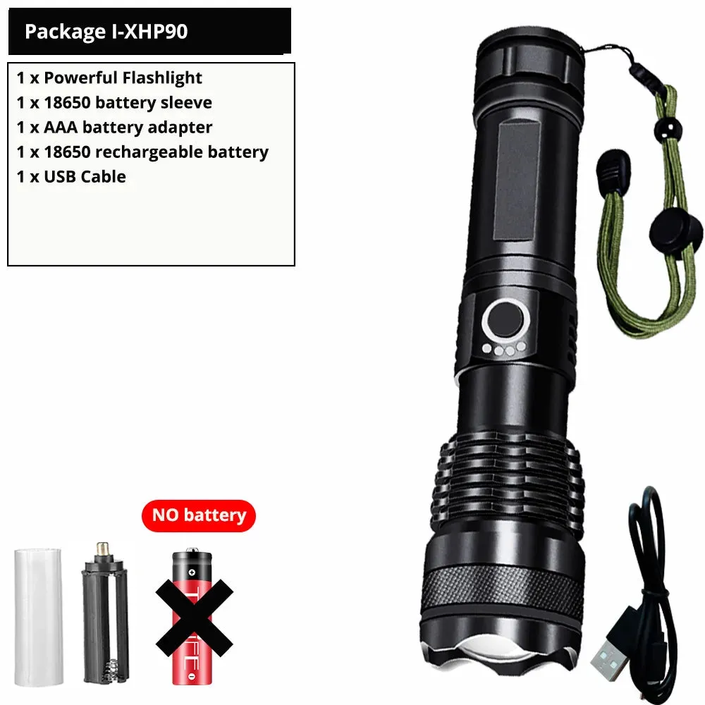 Most Powerful LED Flashlight TYPE-C USB Rechargeable Torch Light High Power Flashlight Tactical Lantern