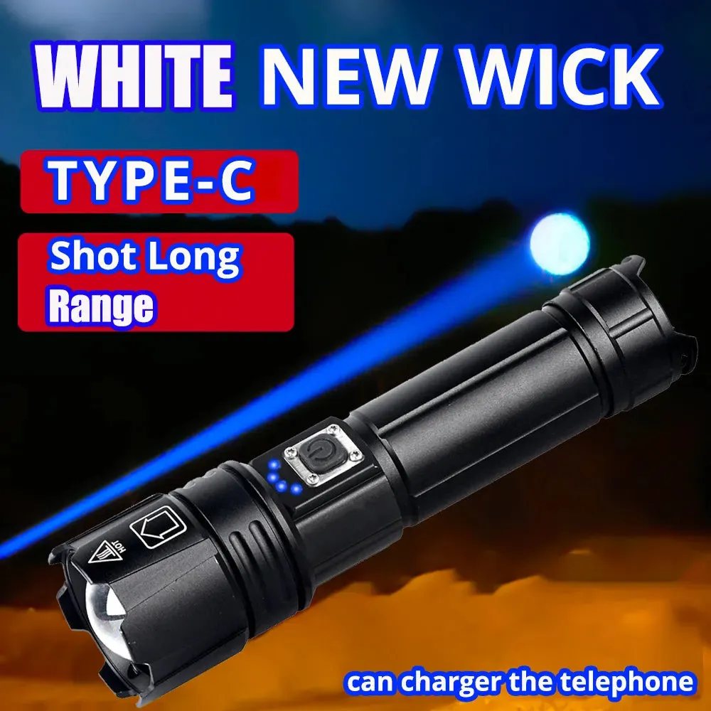 Most Powerful LED Flashlight TYPE-C USB Rechargeable Torch Light High Power Flashlight Tactical Lantern