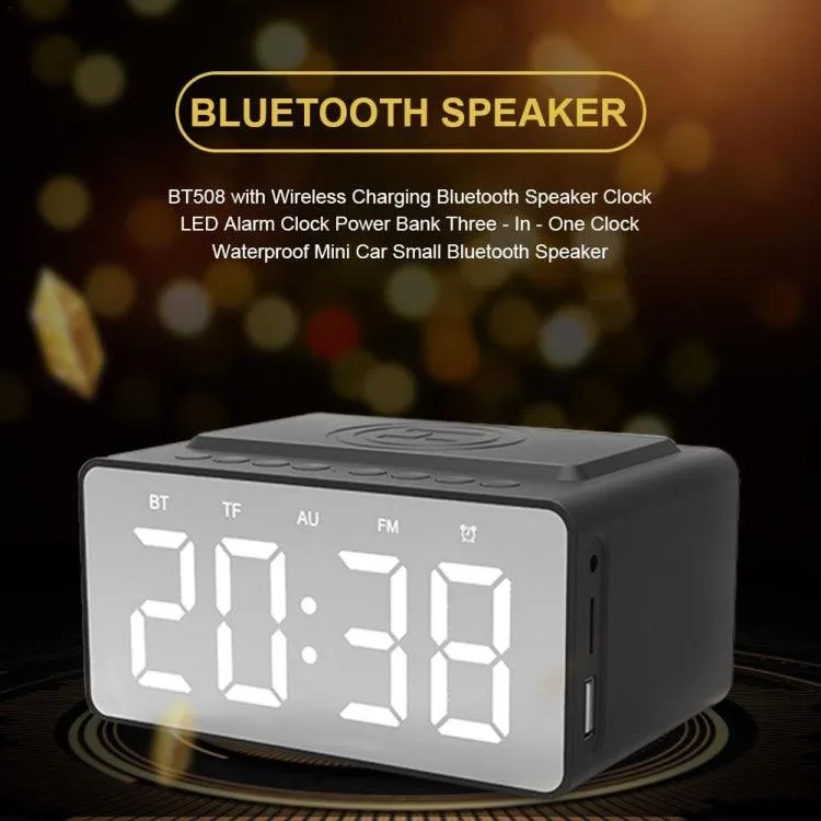 Multifunctional Bluetooth Speaker with Clock, Wireless Charger, and FM Radio - AEC BT508