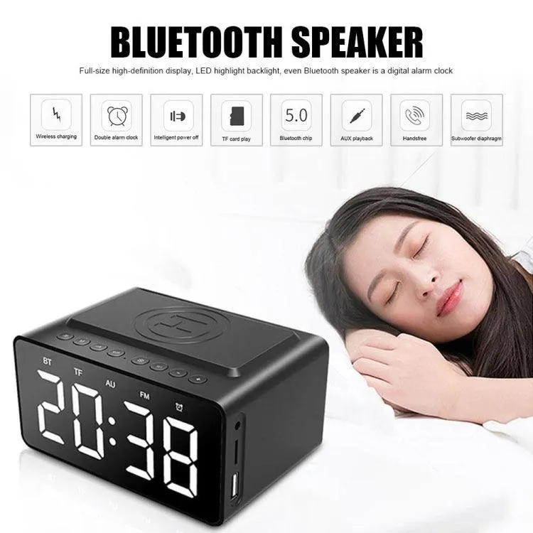 Multifunctional Bluetooth Speaker with Clock, Wireless Charger, and FM Radio - AEC BT508