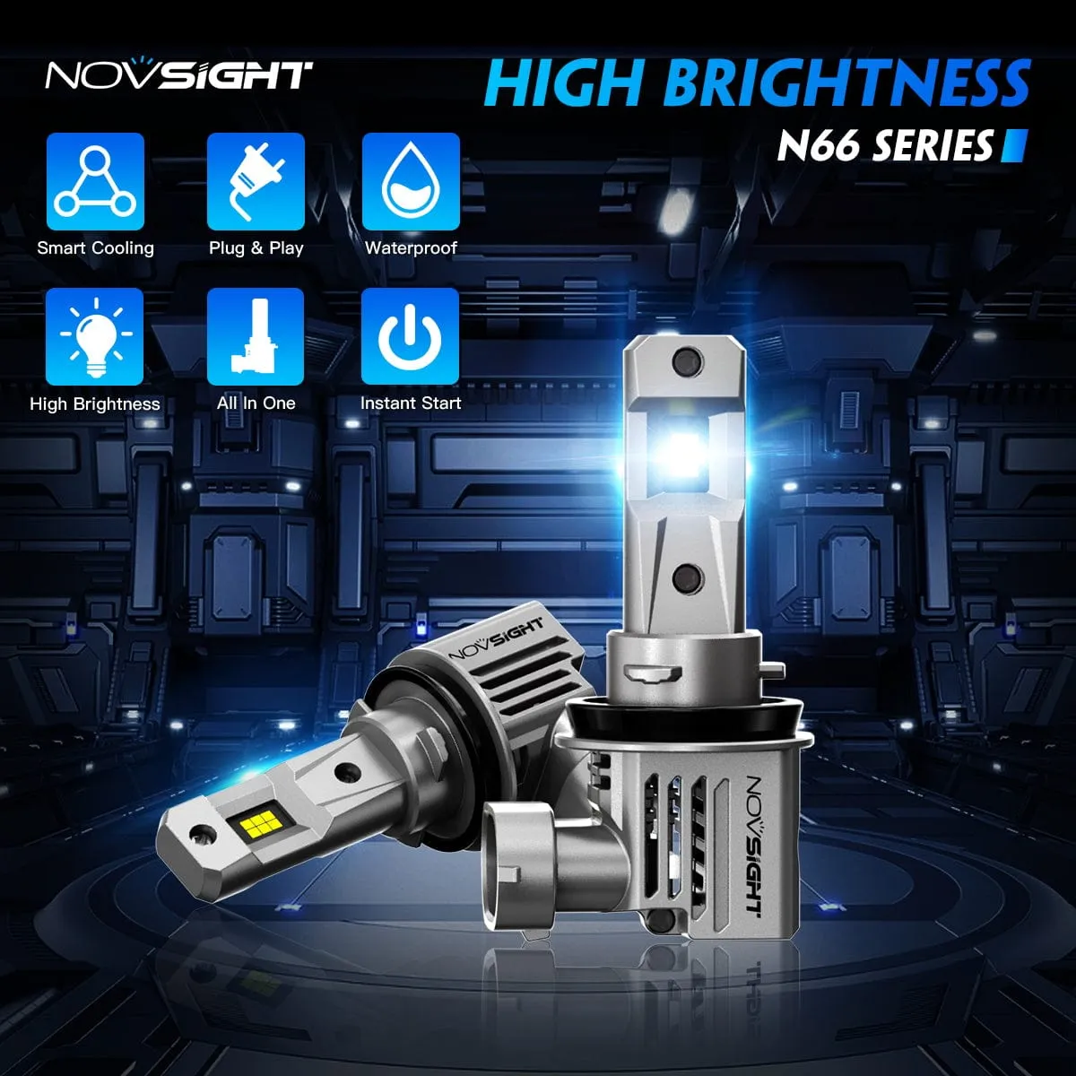 N66 Pro Series Wireless | 9005 9006 H4 H7 H11 LED Bulbs Perfect Beam 80W 18000LM 6500K White | 2 Bullbs