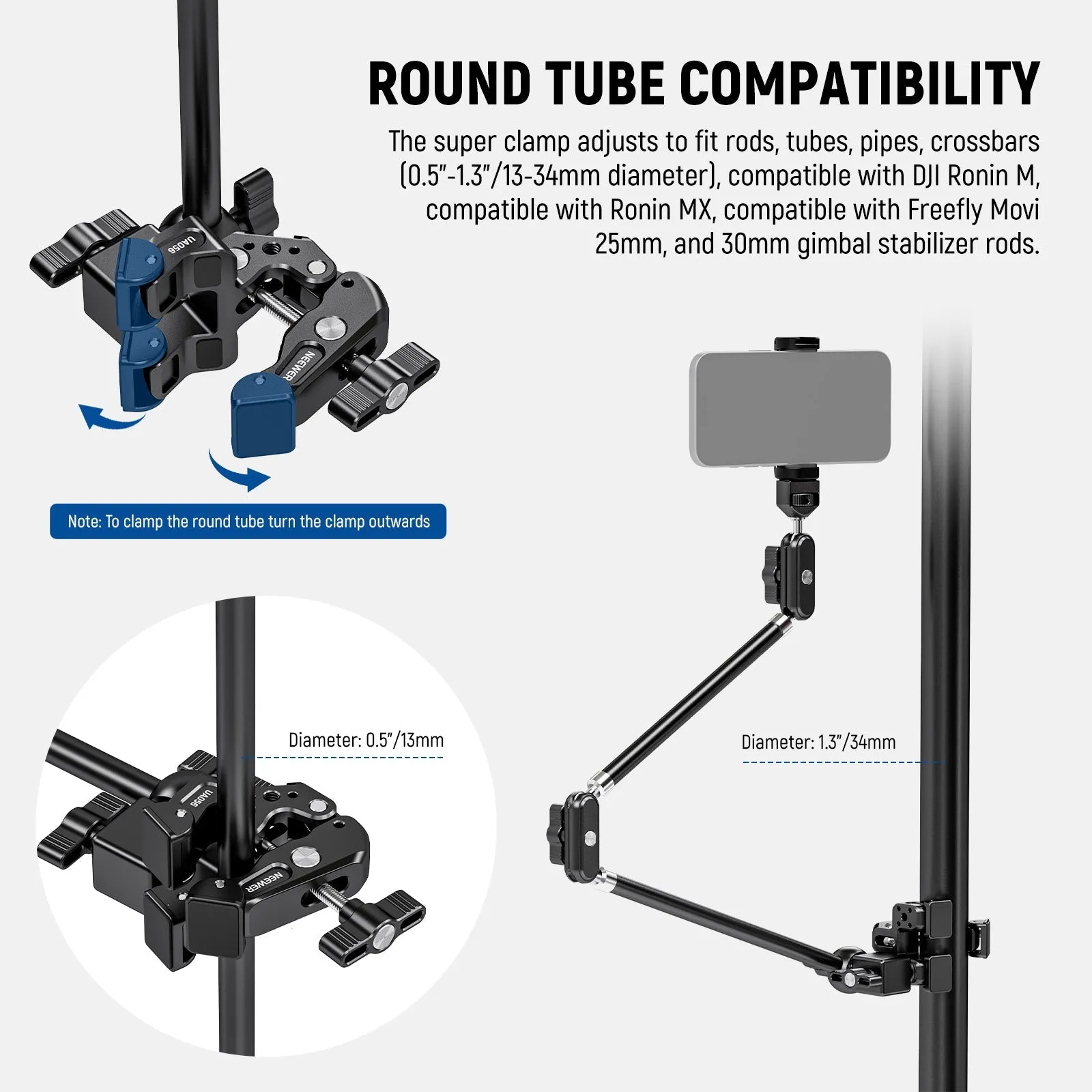 NEEWER UA056 30" Articulating Magic Arm with Super Clamp & Phone Holder