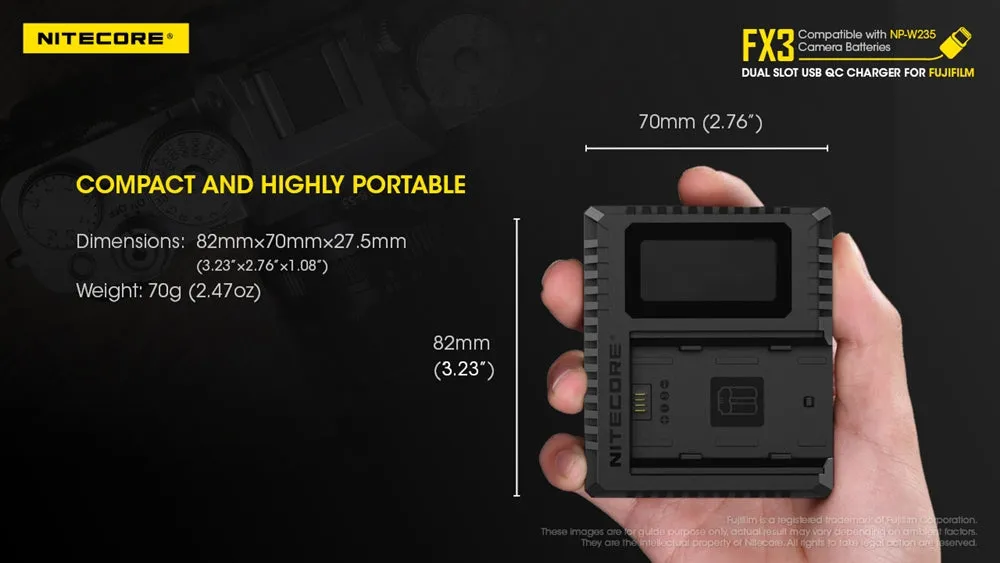 Nitecore FX3 2-Slot USB-C QC Camera Battery Charger for Fujifilm X-T4