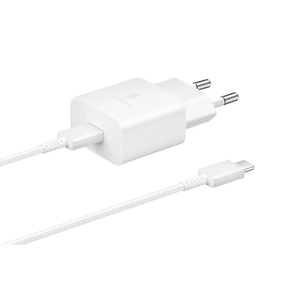 Original Samsung Power Fast Charger 15W Vægoplader m. USB-C til USB-C Kabel - Hvid