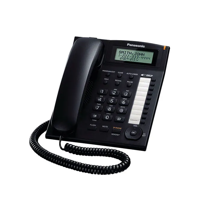 Panasonic Integrated Corded Telephone with One-Touch Dialer Stations, Navigation Keys, Redial Memory and Hands Free Speakerphone Function (Black, White) | KX-TS880