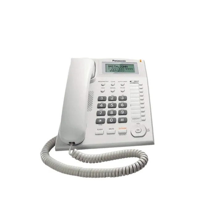 Panasonic Integrated Corded Telephone with One-Touch Dialer Stations, Navigation Keys, Redial Memory and Hands Free Speakerphone Function (Black, White) | KX-TS880